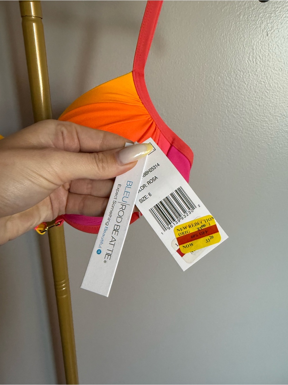 NWT Bleu Rod Beattie Underwire Bikini Top – Pink/Orange Colorblock (Size 6) - Picture 2 of 4